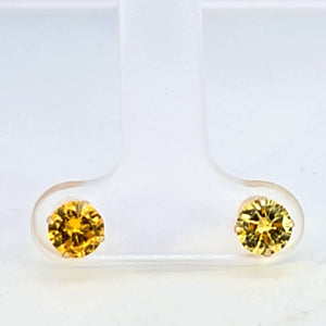 14K Real Gold Canary Yellow Round Stud Earrings