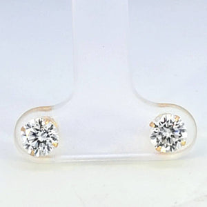 14K Real Gold Clear CZ Round 5MM Stud Earrings