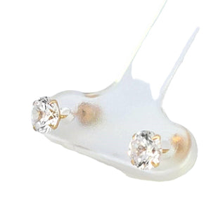 14K Real Gold Clear CZ Round 5MM Stud Earrings