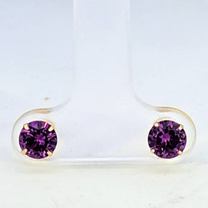 14K Real Gold Purple CZ Round 5MM Stud Earrings