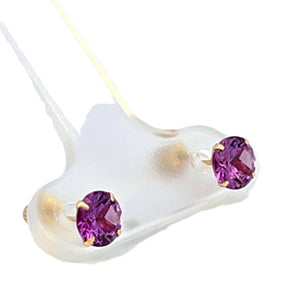 14K Real Gold Purple CZ Round 5MM Stud Earrings