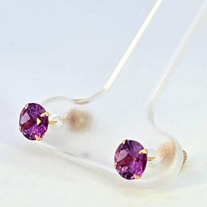 14K Real Gold Purple CZ Round 5MM Stud Earrings