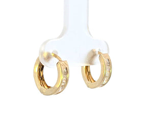 10K Real Gold Tri Color Huggy Style Hoop CZ Earrings