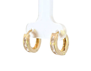 10K Real Gold Tri Color Huggy Style Hoop CZ Earrings