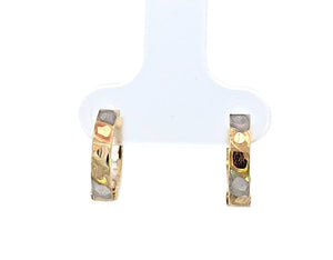 10K Real Gold Tri Color Huggy Style Hoop CZ Earrings