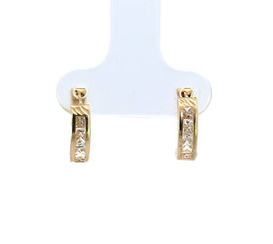 10K Real Gold Tri Color Huggy Style Hoop CZ Earrings
