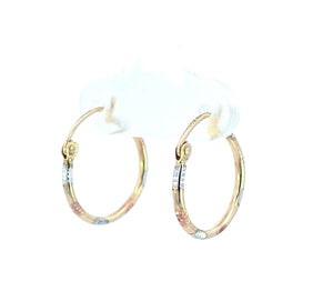 10K Real Gold Tri Color Diamond Cut Small Hoop Earring for Girls Womens