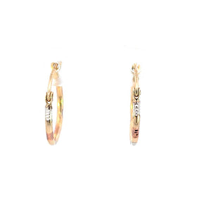 10K Real Gold Tri Color Diamond Cut Small Hoop Earring for Girls Womens