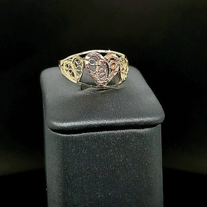 Real 10K Solid Two Tone Yellow & Rose Gold 3 Heart Ring For Women