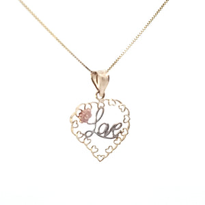 10K Solid Real Gold Valentine Heart with Love & Flower Charm/Pendant with Box Chain