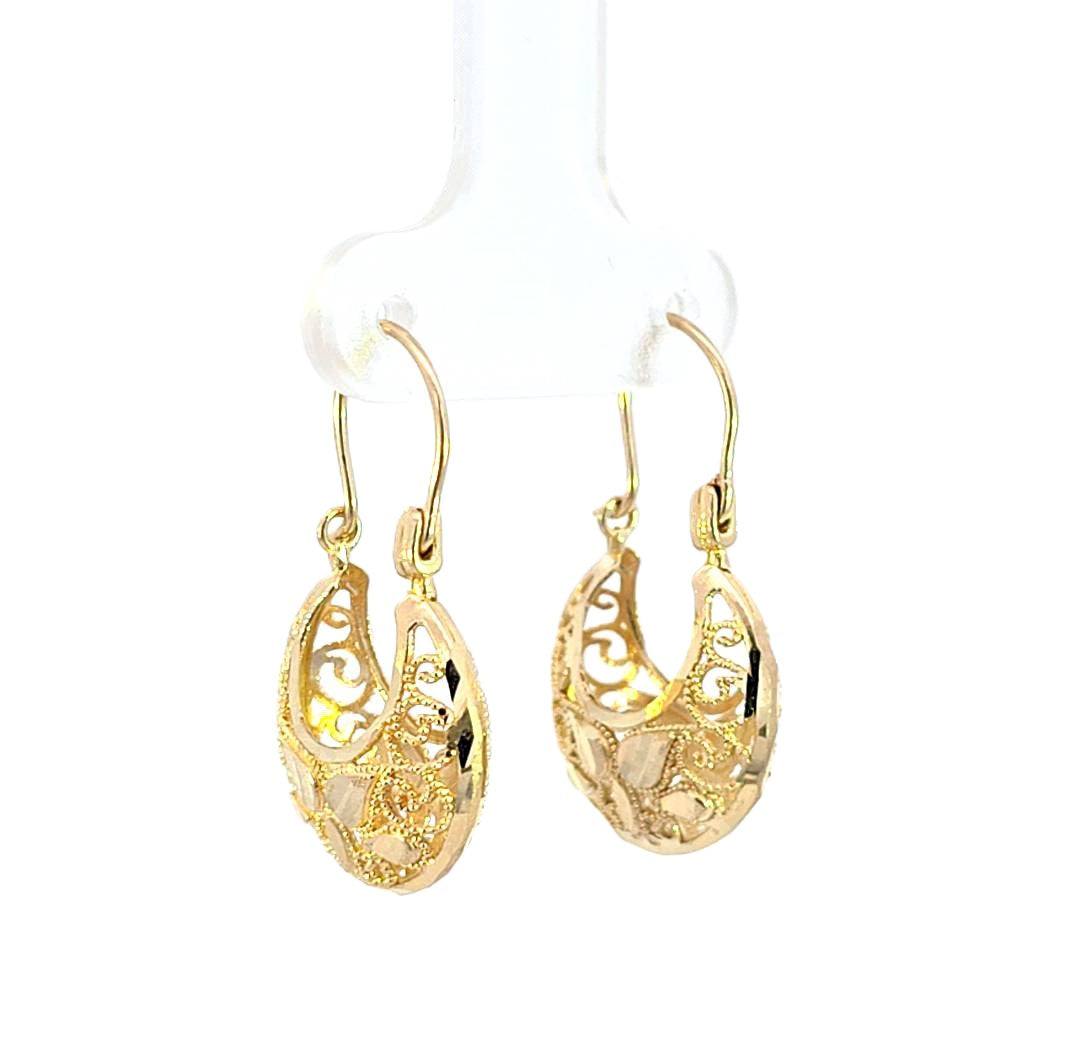 10K Real Gold Basket Filgree Hoop Earrings for Girls Womens