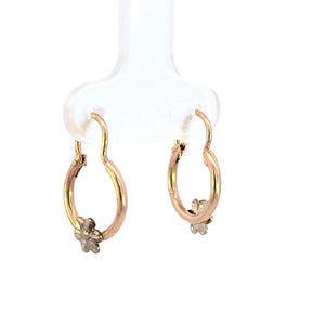 10K Real Gold Two Tone Small Hoop Flower Earrings