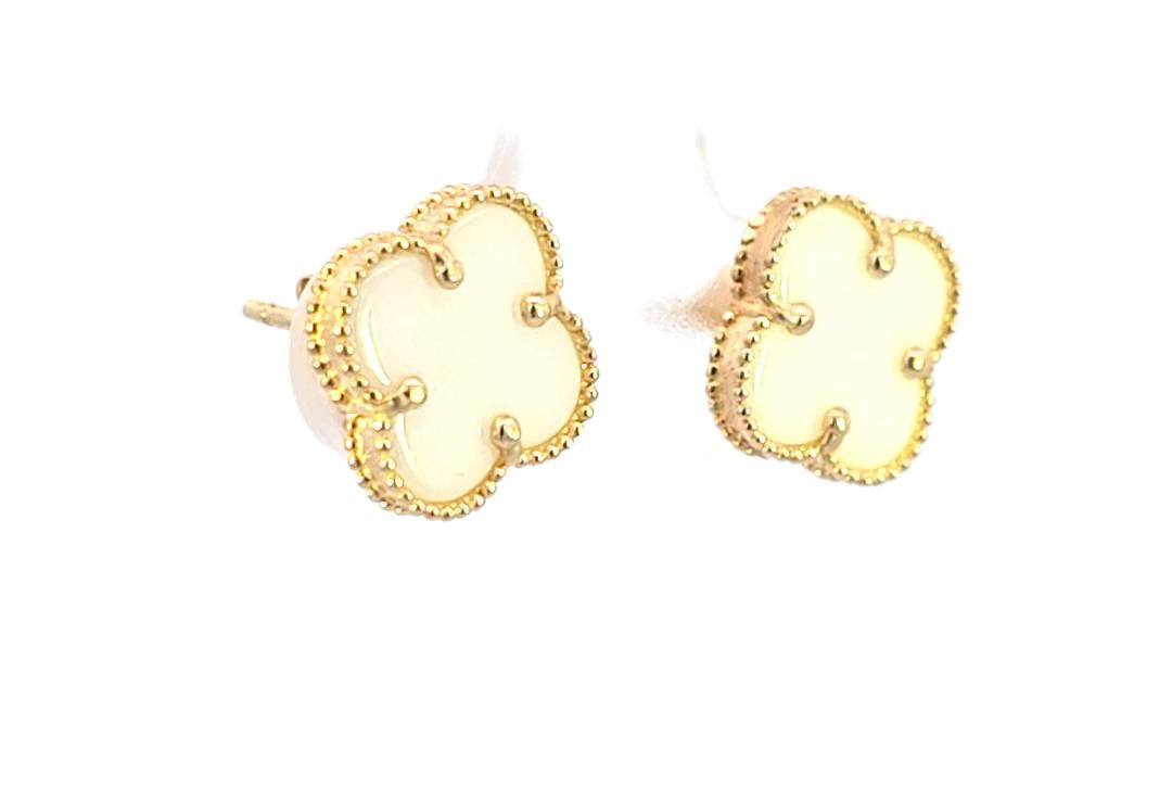 10K Real Gold Van Cleef White Clover Earrings Gold Depot Inc