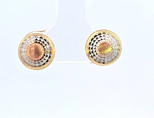 10K Real Gold Tri Color Round Fancy Stud Earrings