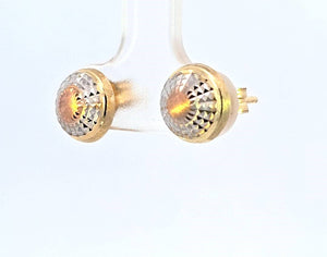 10K Real Gold Tri Color Round Fancy Stud Earrings