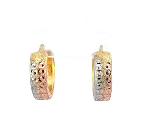 10K Real Gold Tri Color Fancy Round Medium Hoop Earrings for Girl's/Women