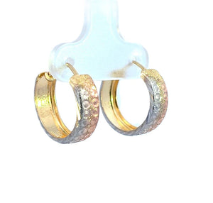 10K Real Gold Tri Color Fancy Round Medium Hoop Earrings for Girl's/Women