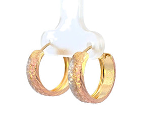 10K Real Gold Tri Color Fancy Round Medium Hoop Earrings for Girl's/Women