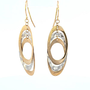10K Real Gold Double Oval Two Tone Dangle Earrings for Girls, Women's
