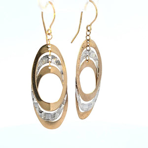 10K Real Gold Double Oval Two Tone Dangle Earrings for Girls, Women's