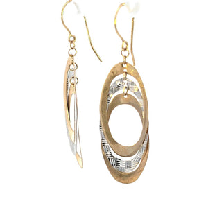 10K Real Gold Double Oval Two Tone Dangle Earrings for Girls, Women's