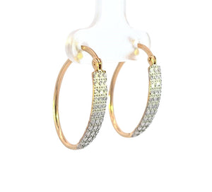 10K Real Gold CZ Oval Hoop Earrings for Girls, Women's