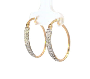 10K Real Gold CZ Oval Hoop Earrings for Girls, Women's