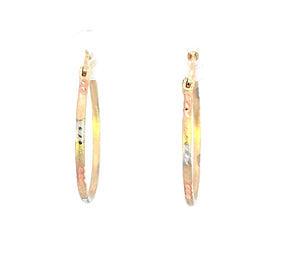 10K Real Gold Tri Color Diamond Cut Medium Hoops Earrings for Girls, Women's