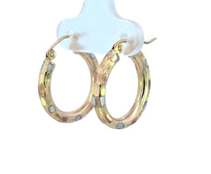 10K Real Gold TriColor Polished Diamond Cut 3MM Hoop Earrings for Girls, Women's