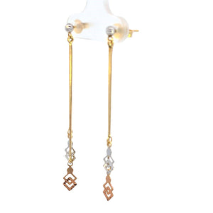 10K Real Gold Two Tone Long Fancy Dangle Screw Back Earrings