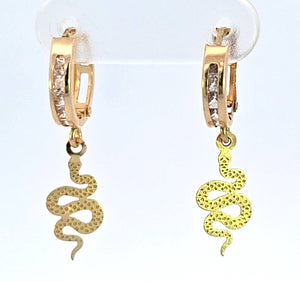 10K Real Gold Snake CZ Hoop Earrings for Girls, Women's