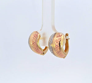 10K Real Gold Tri Color Diamond Cut Fancy Huggie Hoop Earrings.