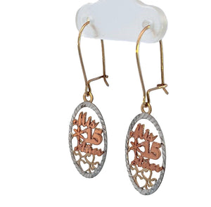 10K Real Gold TC "Miss 15 Anos" Oval Shape With Hearts Dangle Hoop Earrings