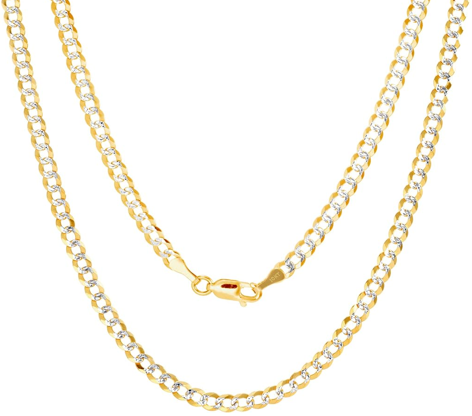 Real 10K Solid Two Tone Yellow Gold Fancy Cuban Link Chain
