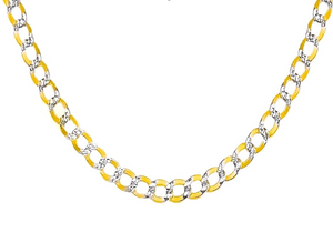 Real 10K Solid Two Tone Yellow Gold Fancy Cuban Link Chain