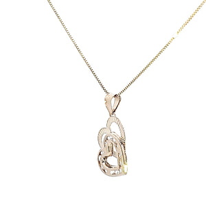 10K Solid Real Gold Valentine Twin Heart with CZ Charm/Pendant with Box Chain