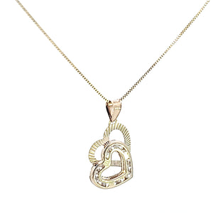 10K Solid Real Gold Valentine Twin Heart with CZ Charm/Pendant with Box Chain