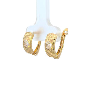 10K Real Gold Fancy Diamond Cut CZ Solitaire Huggie Hoop Earrings