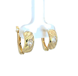10K Real Gold Fancy Diamond Cut CZ Solitaire Huggie Hoop Earrings