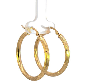 10K Real Gold Wide Bamboo Patterned Thick Hoop Earrings for Girls, Women's.