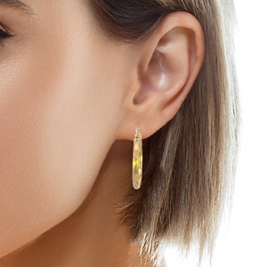 10K Real Gold Wide Bamboo Patterned Thick Hoop Earrings for Girls, Women's.