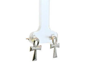10K Real White Gold Small Ankh Stud Earrings.