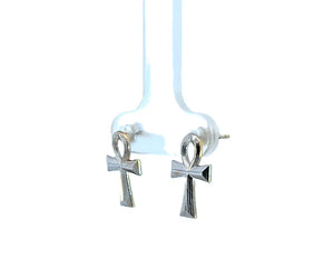10K Real White Gold Small Ankh Stud Earrings.