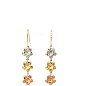 10K Real Gold Tri Color Flower Hoop Earrings for Girls, Women