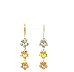 10K Real Gold Tri Color Flower Hoop Earrings for Girls, Women