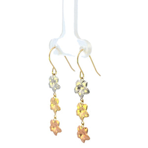 10K Real Gold Tri Color Flower Hoop Earrings for Girls, Women