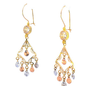 10K Real Gold Tri Color CZ long Triangle Chandelier Earrings for Girls/Women