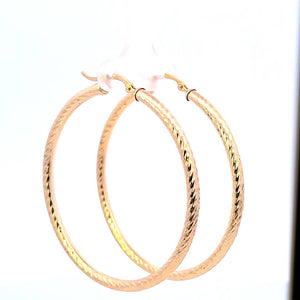 10K Real Gold Diamond Cut Round Tube Hoop Earrings for Girls/Women