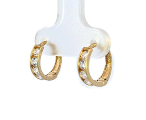 10K Real Gold CZ Small Round Huggie Hoop Earrings.