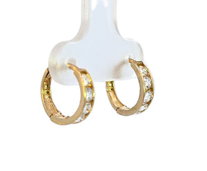 10K Real Gold CZ Small Round Huggie Hoop Earrings.